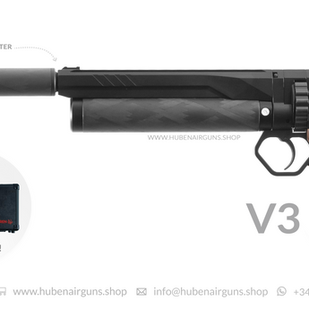 Cal .177 (4.5mm) Huben Pistol GK1 (V3) black with walnut handle and black case with red logo.